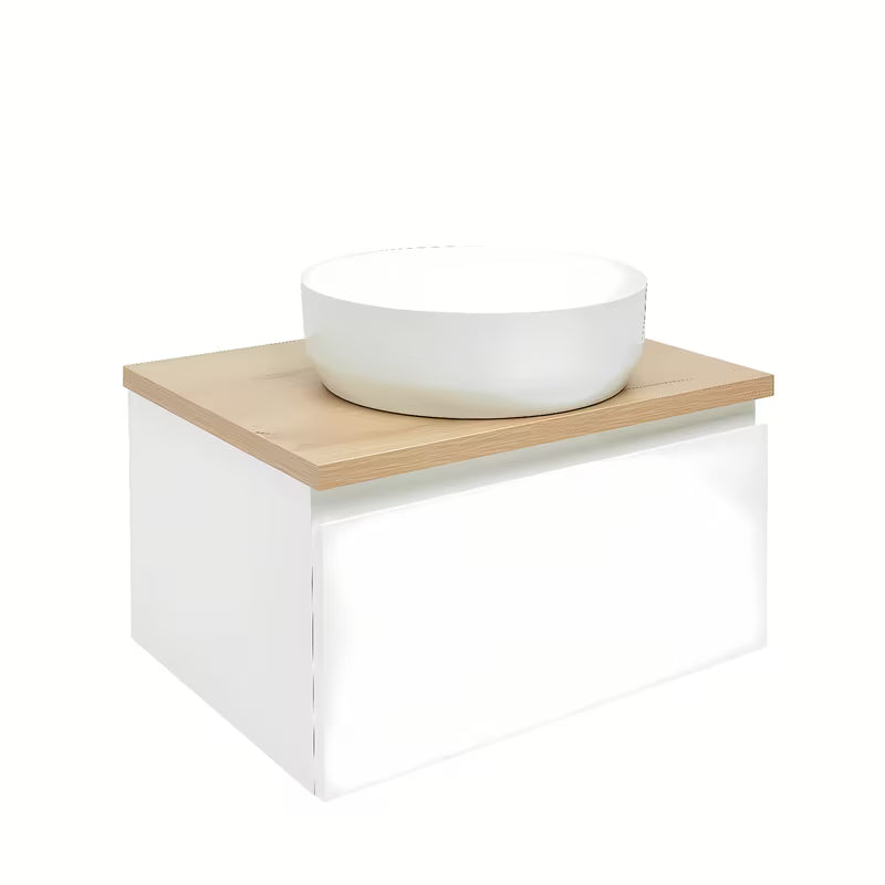 Viseća kupaonski ormarić SAT B-Way 1 u bijelom sjaju s pokrovnom pločom u dekoru hrasta