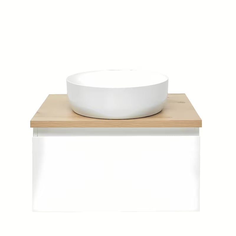 Viseća kupaonski ormarić SAT B-Way 1 u bijelom sjaju s pokrovnom pločom u dekoru hrasta