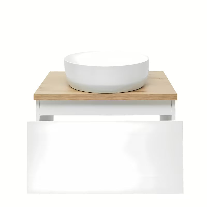 Viseća kupaonski ormarić SAT B-Way 1 u bijelom sjaju s pokrovnom pločom u dekoru hrasta