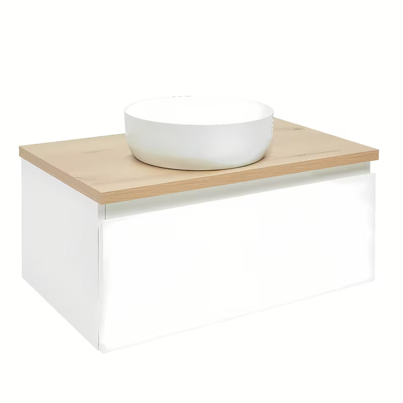 Viseća kupaonski ormarić SAT B-Way 1 u bijelom sjaju s pokrovnom pločom u dekoru hrasta