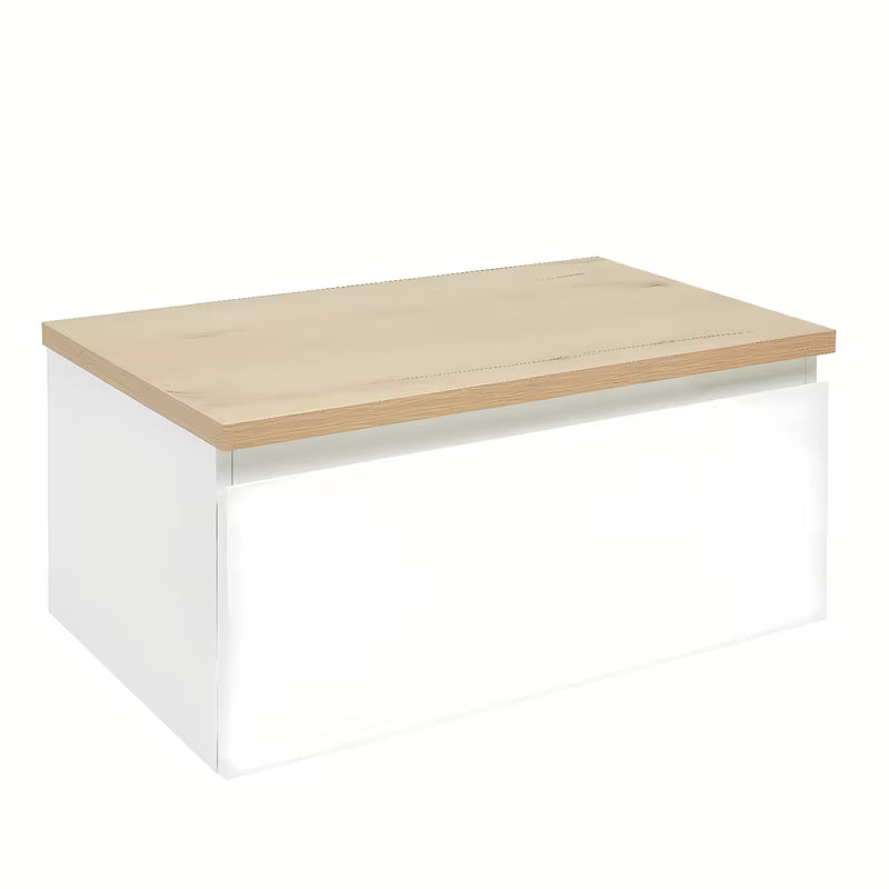 Viseća kupaonski ormarić SAT B-Way 1 u bijelom sjaju s pokrovnom pločom u dekoru hrasta