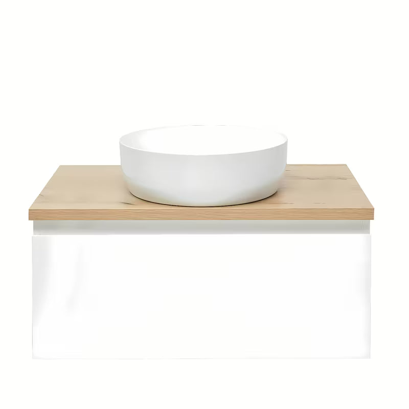 Viseća kupaonski ormarić SAT B-Way 1 u bijelom sjaju s pokrovnom pločom u dekoru hrasta