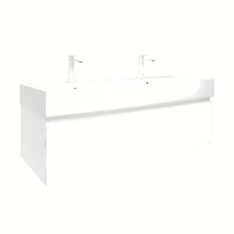 Viseća kupaonski ormarić SAT B-Way 1 s keramičkim dvostrukim umivaonikom u sjajno bijeloj boji