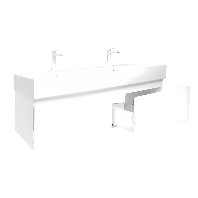 Viseća kupaonski ormarić SAT B-Way 1 s keramičkim dvostrukim umivaonikom u sjajno bijeloj boji