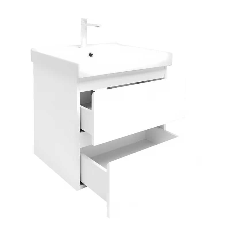 Viseća kupaonski ormarić s keramičkim umivaonikom SAT B-Way 1 u sjajnoj bijeloj boji, 59x50x45 cm.