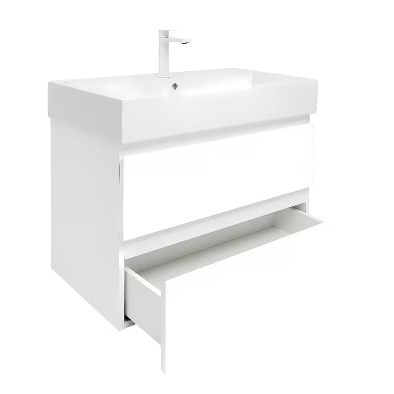 Viseća ormarić s keramičkim umivaonikom SAT B-Way 1 u sjajnoj bijeloj boji s dvije ladice.