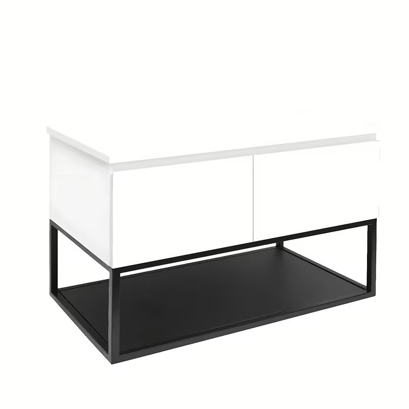 Viseća kupaonski ormarić SAT B-Way u sjajnoj bijeloj boji s pokrovnom pločom i crnim metalnim okvirom