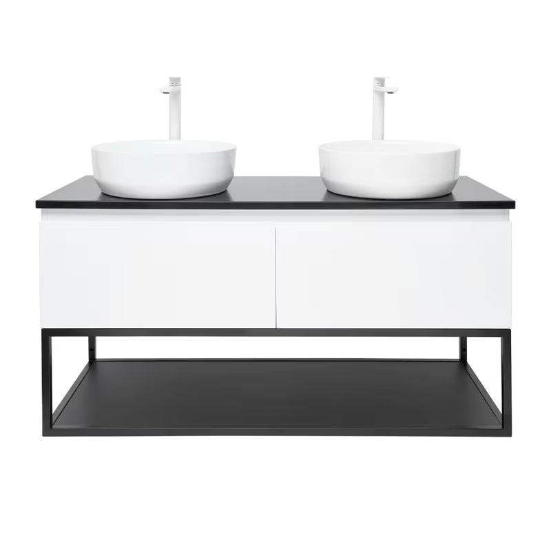 Viseća kupaonski ormarić SAT B-Way u sjajno bijeloj boji s pokrovnom pločom od lijevanog kamena