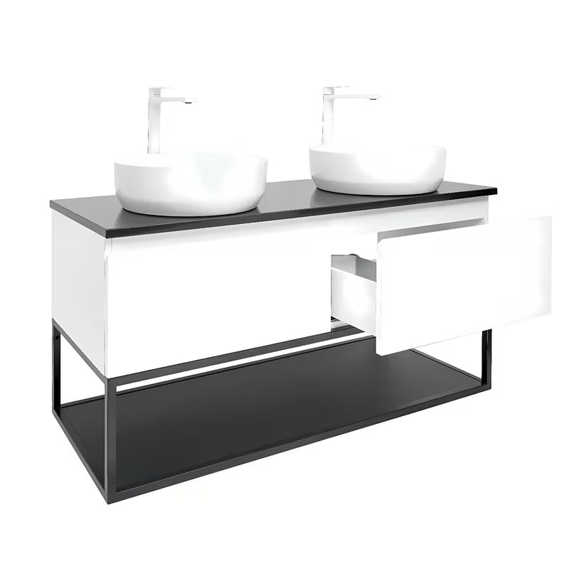 Viseća kupaonski ormarić SAT B-Way u sjajnoj bijeloj boji s pokrovnom pločom od lijevanog kamena