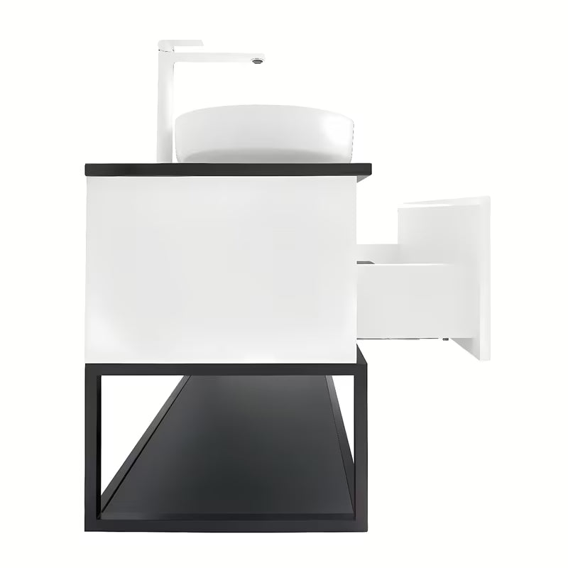 Viseća kupaonski ormarić SAT B-Way u sjajnoj bijeloj boji s pokrovnom pločom od lijevanog kamena