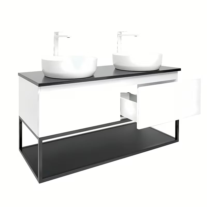 Viseća kupaonski ormarić SAT B-Way u bijeloj sjajnoj boji s granitnom pokrovnom pločom