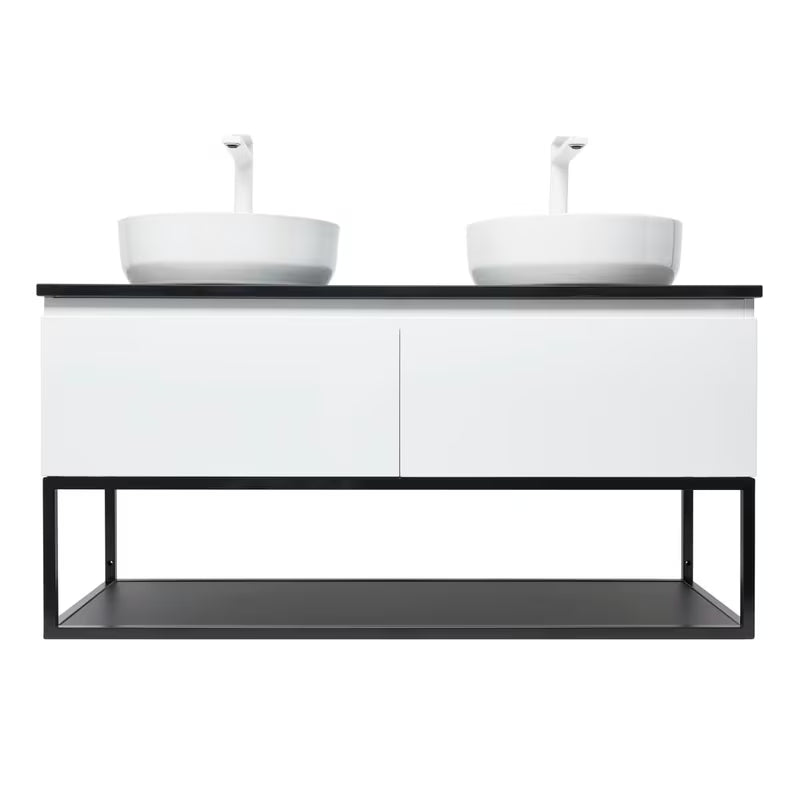 Viseća kupaonski ormarić SAT B-Way u bijeloj sjajnoj boji s granitnom pokrovnom pločom