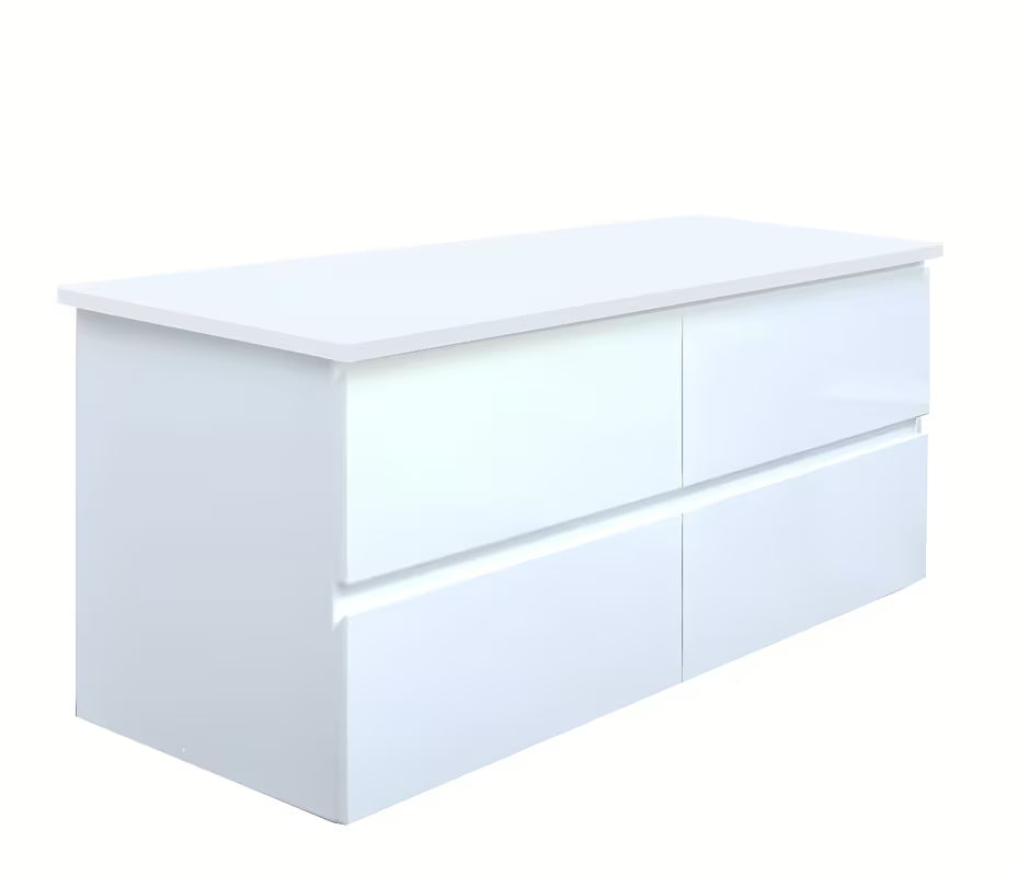 Viseća kupaonski ormarić SAT B-Way u sjajno bijeloj boji s pokrovnom pločom i s četiri ladice