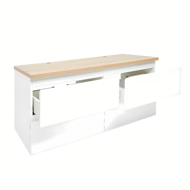 Viseća kupaonski ormarić SAT B-Way u sjajno bijeloj boji s hrastovom pokrovnom pločom i četiri ladice.