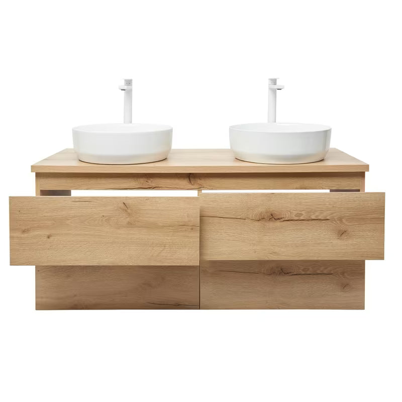 Viseća kupaonski ormarić SAT B-Way u dekoru hrasta s mat površinom i dva umivaonika