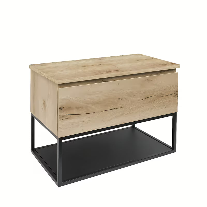 Viseća kupaonski ormarić SAT B-Way u dekoru hrasta s pokrovnom pločom i crnim metalnim okvirom.