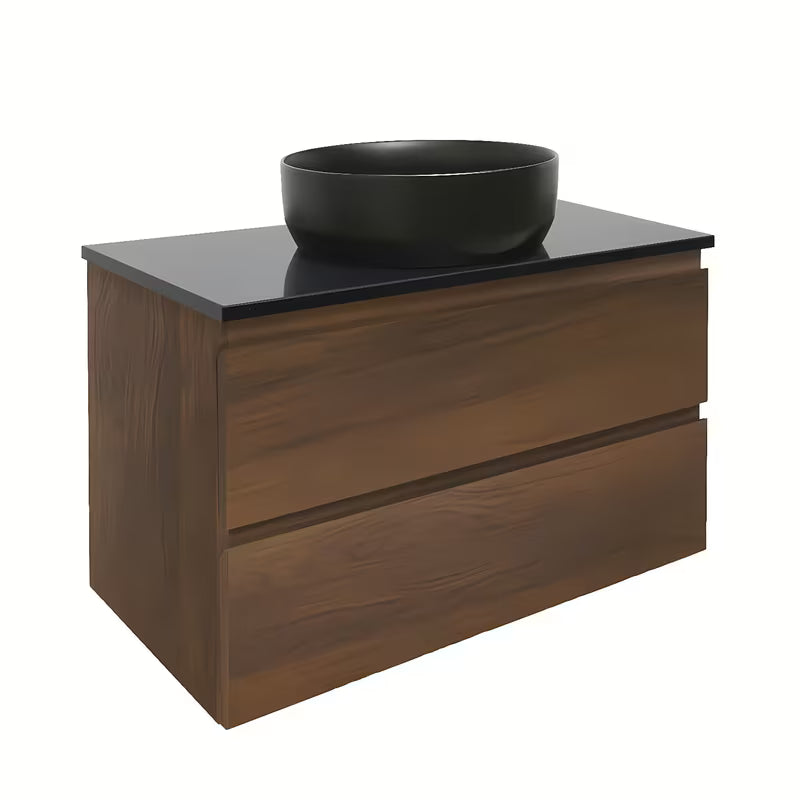 Viseća kupaonski ormarić SAT B-Way u dekoru oraha s pokrovnom pločom od prirodnog kamena