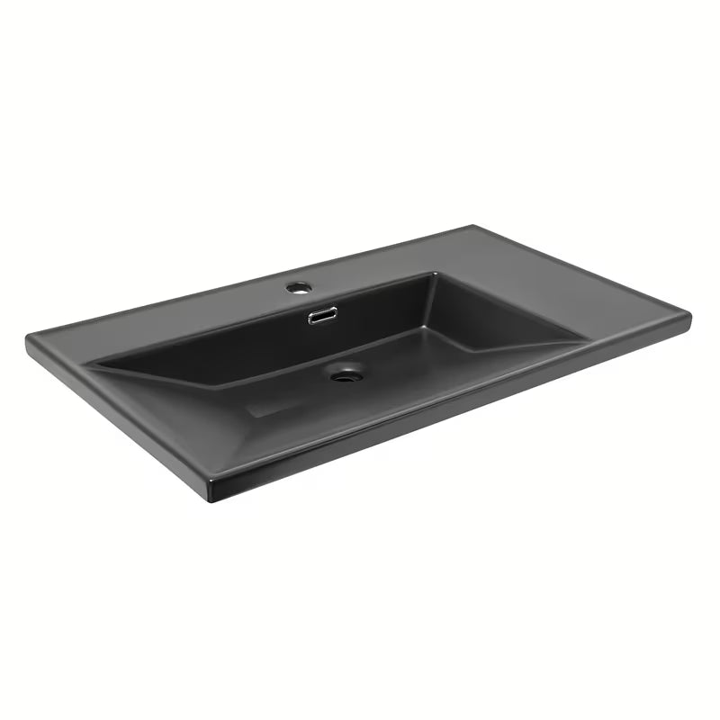 Umivaonik za Kupaonski Ormarić SAT B-Way od keramike u mat crnoj boji s odlagališnom plohom desno