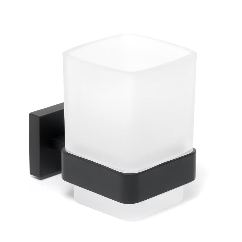 Crni mat zidni držač čaša SAT B-Way S četvrtastim dizajnom