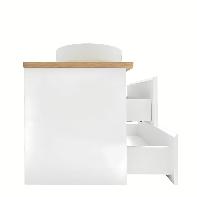 Viseća ormarić s umivaonicima SAT B-Way u sjajnoj bijeloj boji s pokrovnom pločom u dekoru hrasta