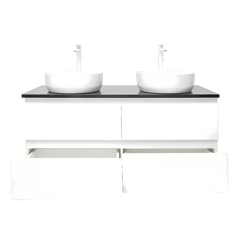 Viseća kupaonski ormarić s umivaonicima SAT B-Way u sjajnoj bijeloj boji s pločom od umjetnog kamena