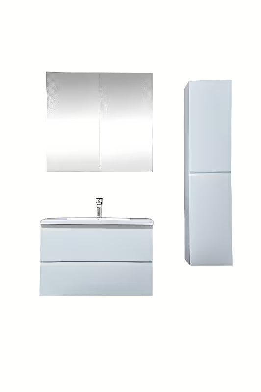 Viseća kupaonski ormarić s umivaonikom SAT B-Way u bijelom sjaju s ogledalnim ormarićem