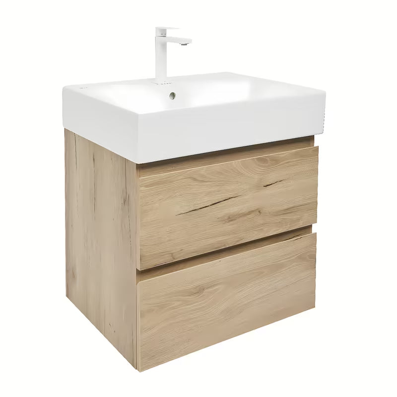 Viseća kupaonski ormarić SAT B-Way u dekoru hrasta s keramičkim umivaonikom