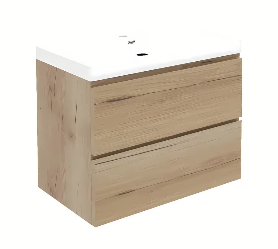 Viseća kupaonski ormarić s keramičkim umivaonikom SAT B-Way u dekoru hrasta s mat površinom.