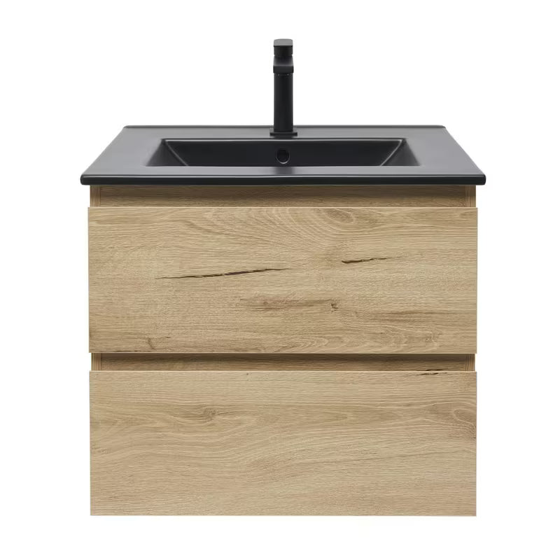 Kupaonski ormarić s umivaonikom SAT B-Way u dekoru hrasta s crnim mat umivaonikom i slavinom