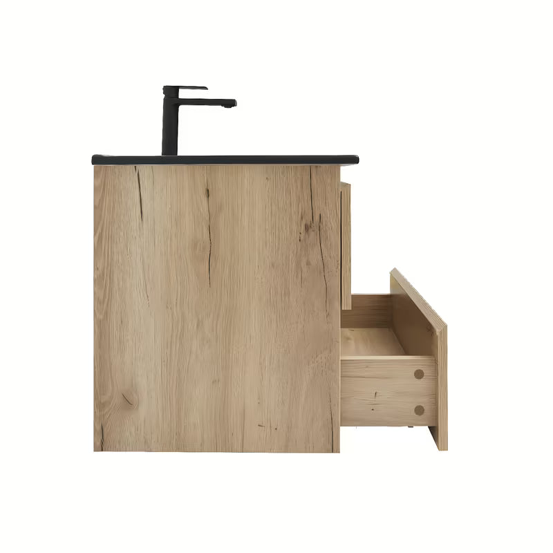 Kupaonski ormarić s umivaonikom SAT B-Way u dekoru hrasta s crnim mat umivaonikom i slavinom