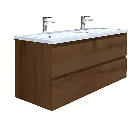 Viseća kupaonski ormarić SAT B-Way u dekoru oraha s umivaonikom od lijevanog mramora