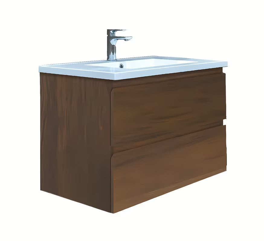 Viseća kupaonski ormarić SAT B-Way s umivaonikom od lijevanog mramora u dekoru oraha