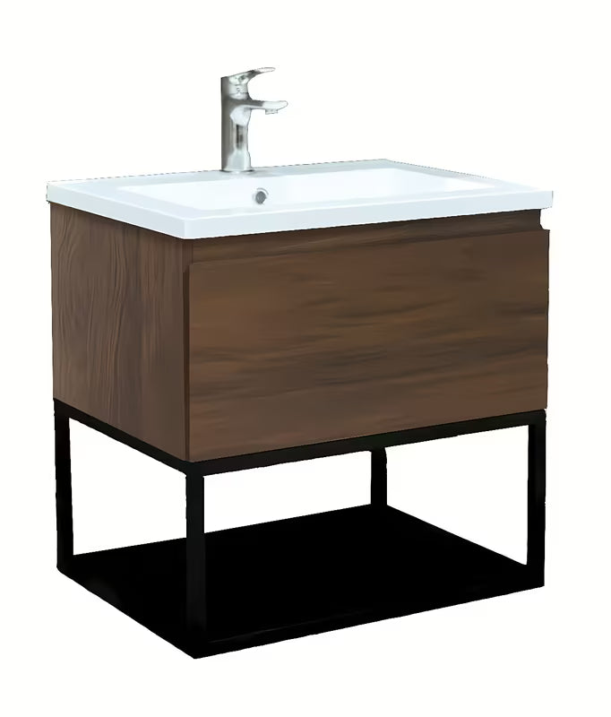 Viseća ormarić s umivaonikom SAT B-Way u dekoru oraha s crnim metalnim okvirom