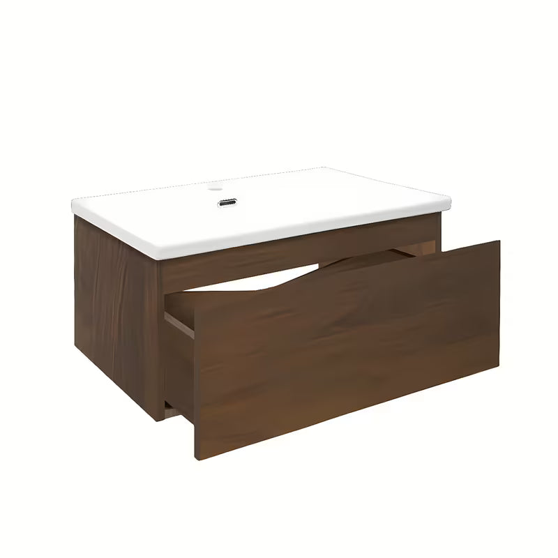 Viseća kupaonski ormarić s keramičkim umivaonikom SAT B-Way u dekoru oraha s mat površinom