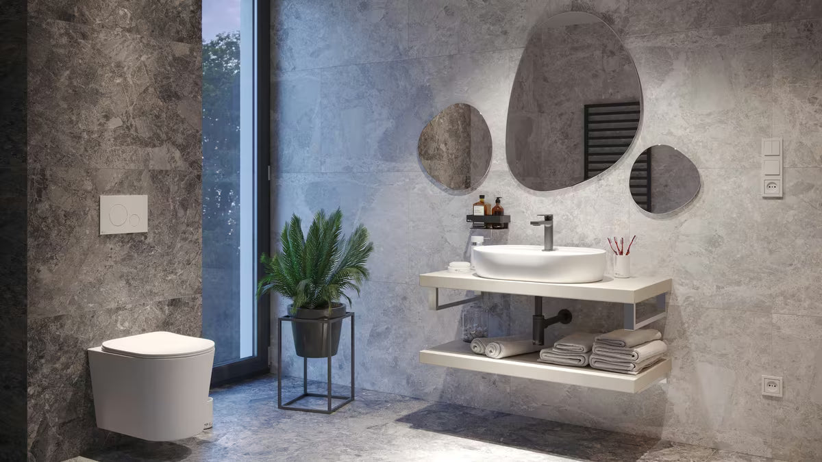 Stojeća miješalica za umivaonik SAT B-Way u mat crnoj boji s ručicom za upravljanje bez odvoda.