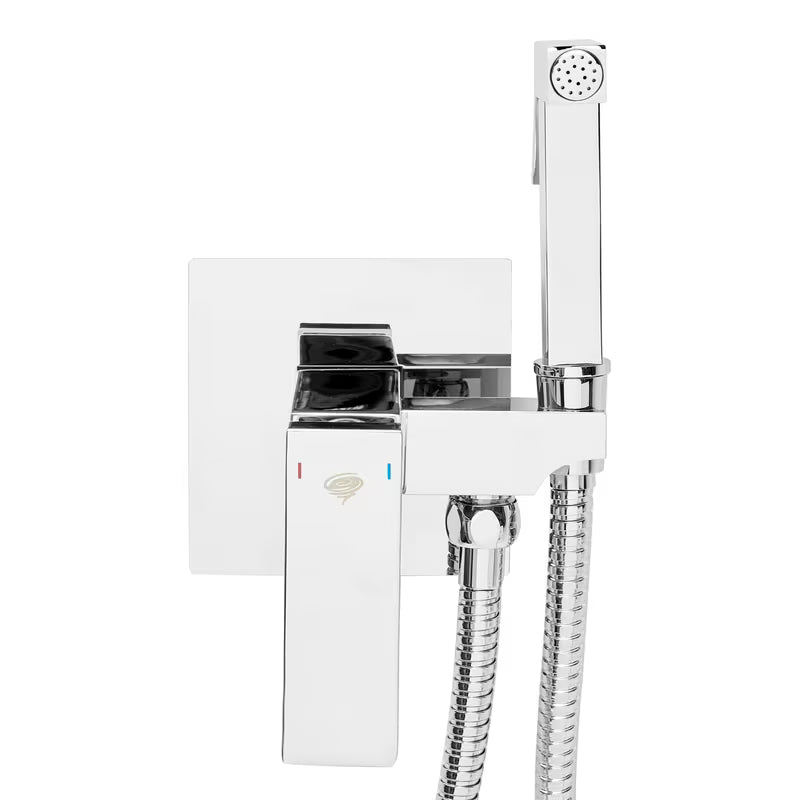 SAT Chrome podžbukna miješalica za bide u krom izvedbi s bide tušem i crijevom za tuš