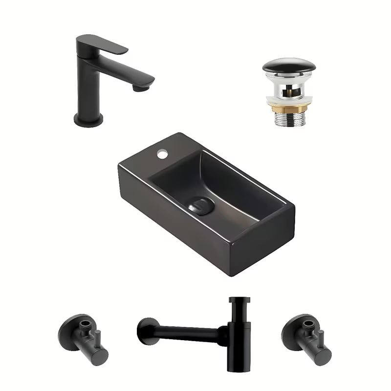 Kupaonski set SAT Brevis u crnoj boji s umivaonikom za gostinjski WC 40,5 x 20,5 cm, slavinom i sifonom