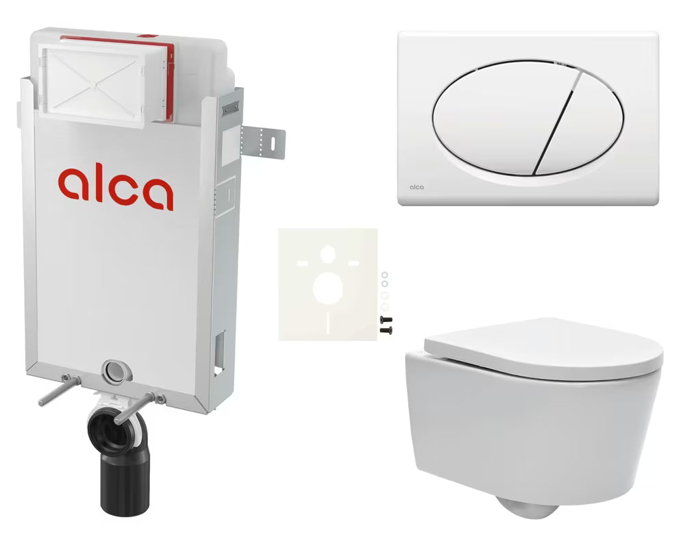 Viseći WC set SAT Brevis s ugradbenim vodokotlićem, tipkom za ispiranje i sjedalom soft Close