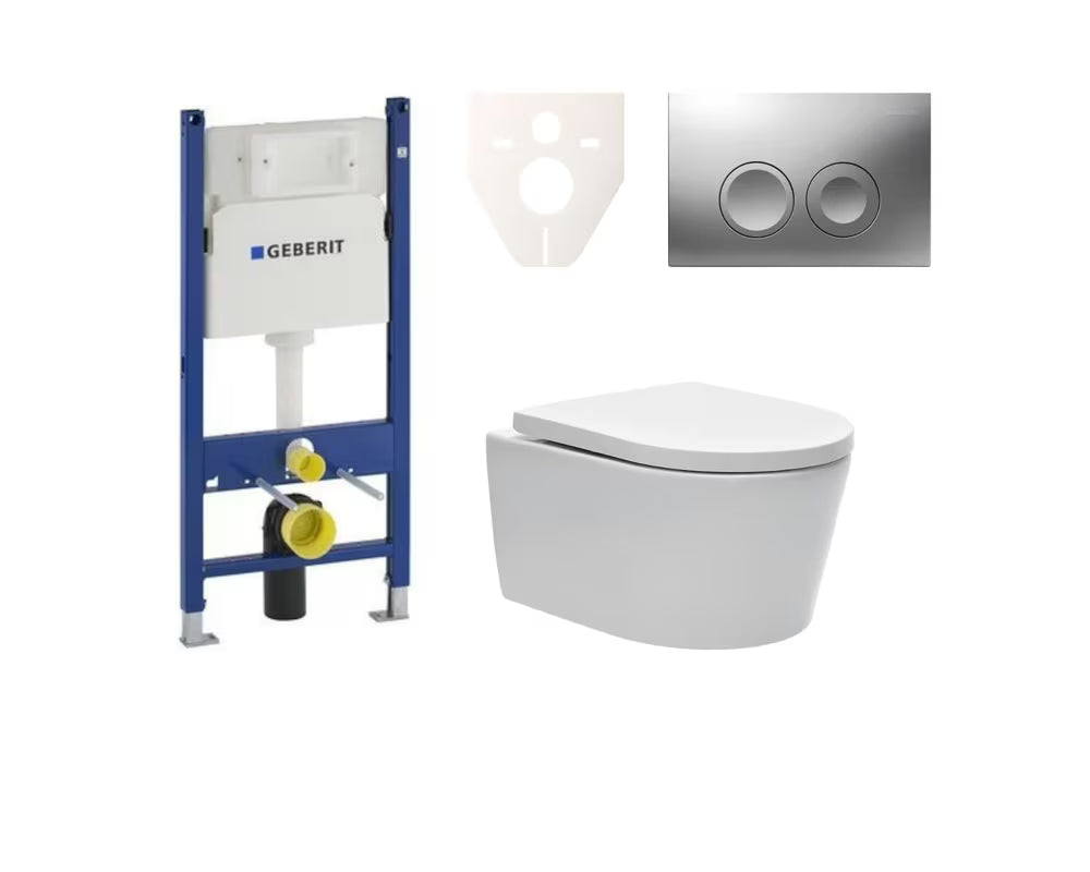 Viseći WC set SAT Brevis s instalacijskim modulom i vodokotlićem Geberit Delta pro za predzidnu ugradnju.