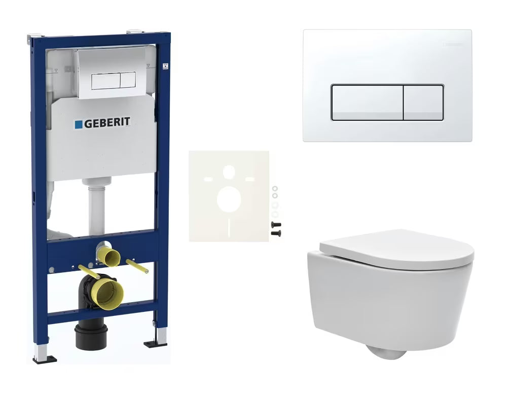 Viseći WC set SAT Brevis s modulom Geberit Duofix i bijelom sjajnom tipkom za ispiranje