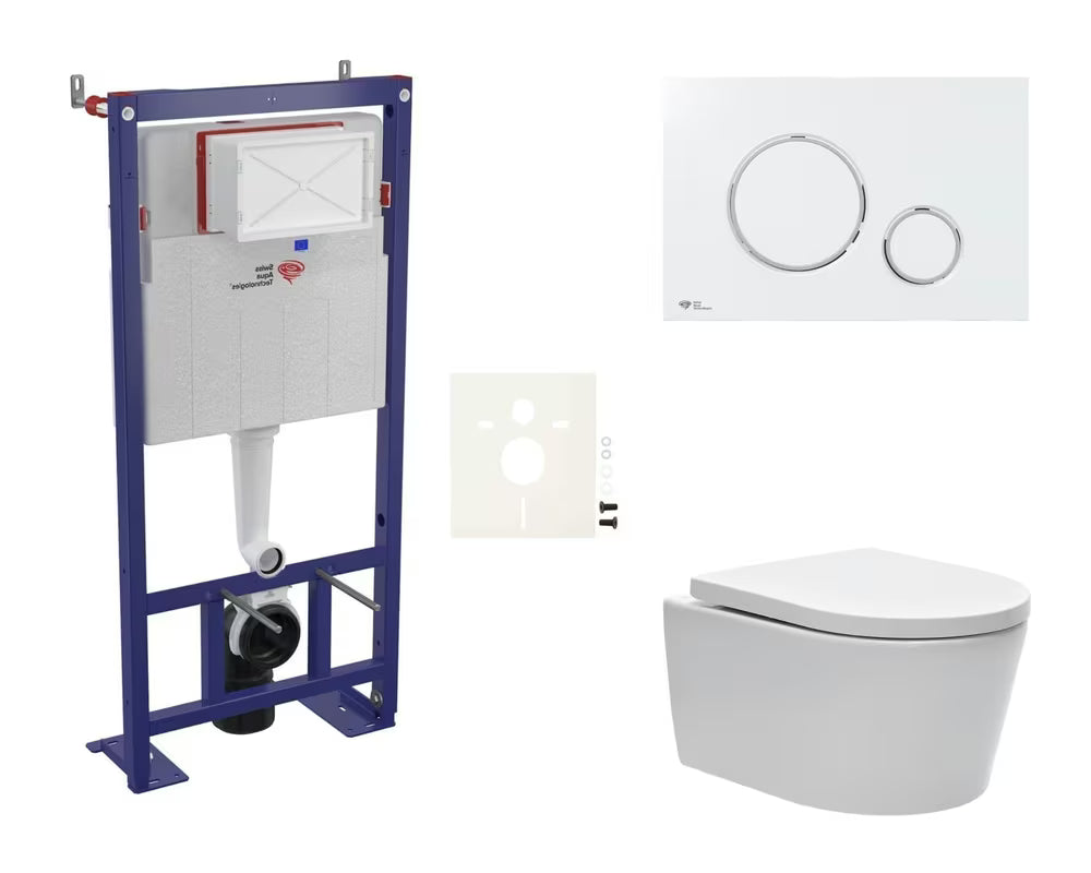 Viseći WC set SAT Brevis s podžbuknim modulom, tipkom za ispiranje i sjedalom s funkcijama soft Close i EasyLock