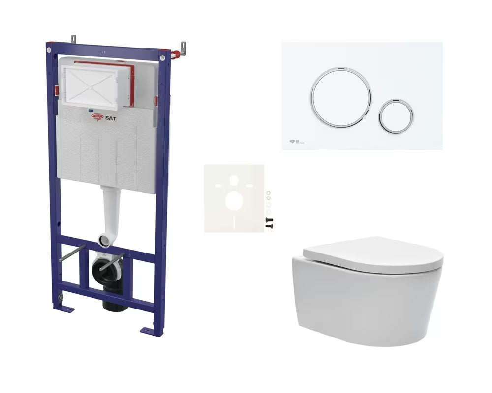 Viseći WC set SAT Brevis s ugradbenim modulom, tipkalom za ispiranje i sjedalom soft Close i EasyLock.
