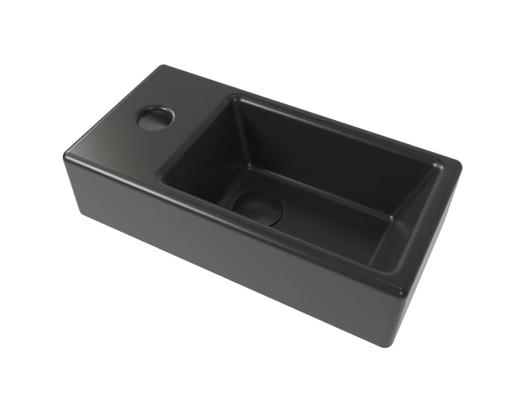 Viseće mali umivaonik SAT Brevis 40,5x20,5 cm u crnoj mat boji s lijevim otvorom za pro slavinu.