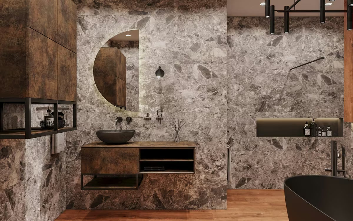 Antracitni betonski umivaonik na ploču SAT Cemento 42x42 cm s tankim stijenkama