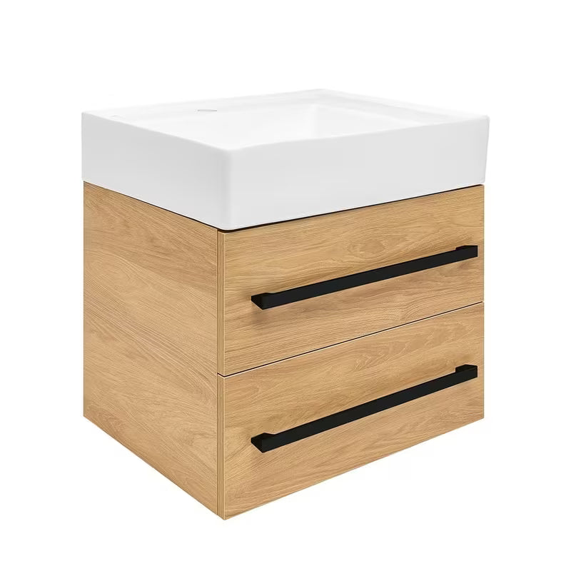 Viseća kupaonski ormarić s keramičkim umivaonikom SAT Cube Way 60x53x46 cm u dekoru hrasta hickory