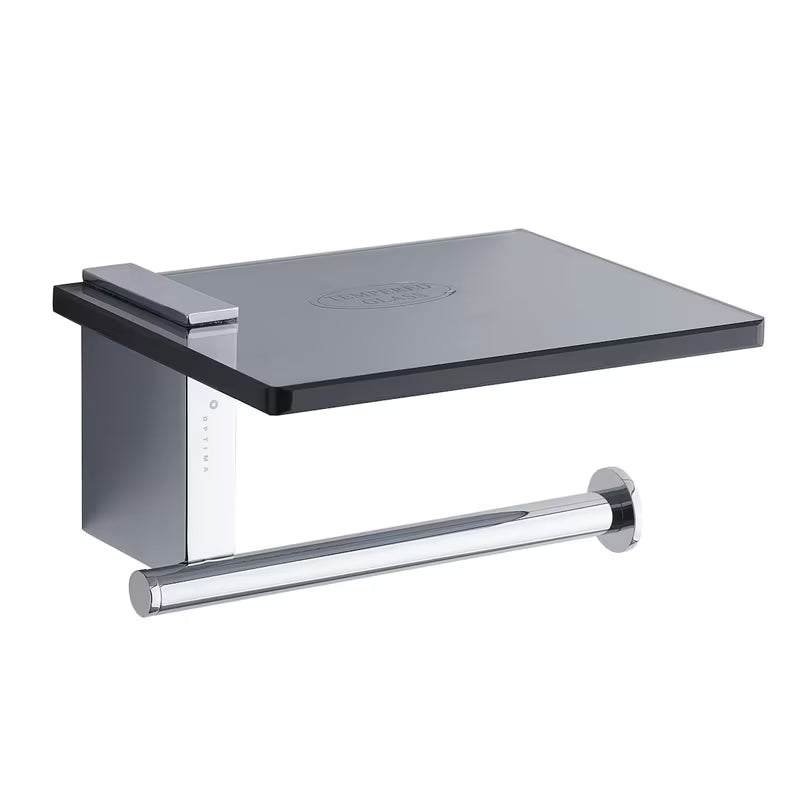 Crni držač toaletnog papira SAT Cube Way s odlagališnom policom od kaljenog sigurnosnog stakla.