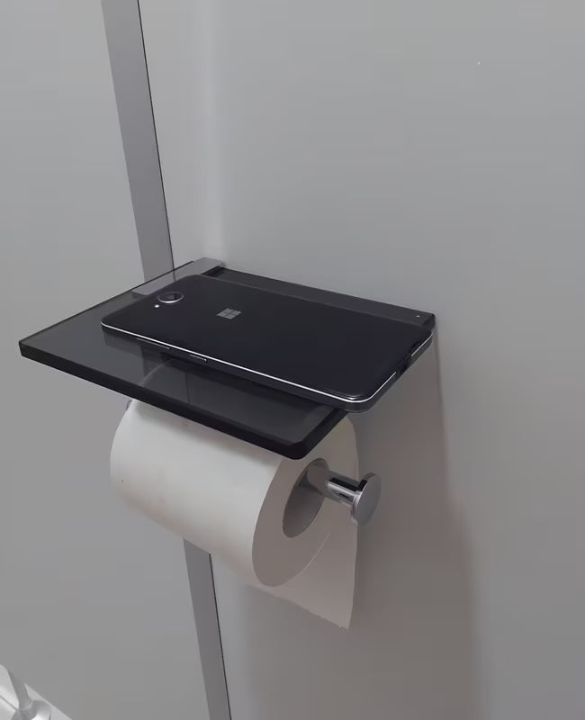 Crni držač toaletnog papira SAT Cube Way s odlagališnom policom od kaljenog sigurnosnog stakla.