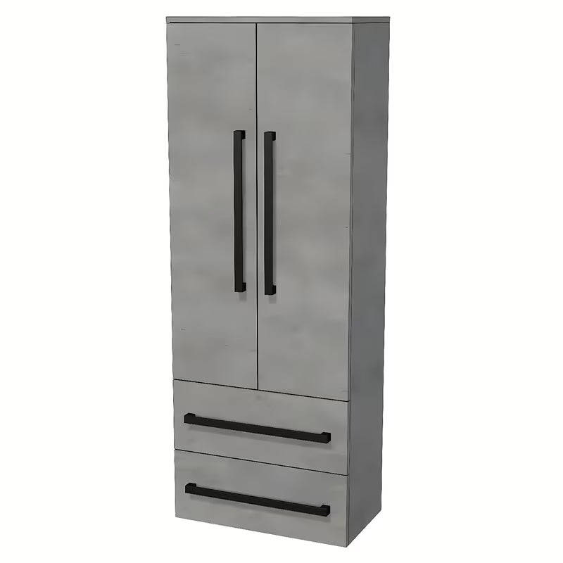 Viseća visoka kupaonski ormarić SAT Cube Way u imitaciji betona 60x163x33 cm s kromiranim ručkicama.