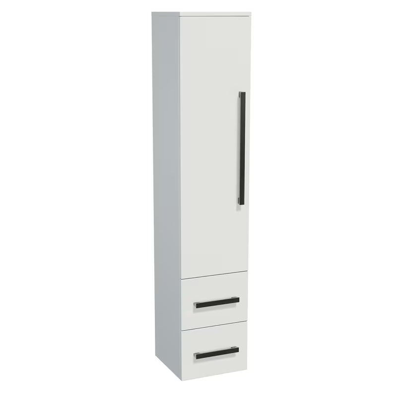 Visoka kupaonski ormarić SAT Cube Way u bijelom sjaju s kromiranim ručkicama