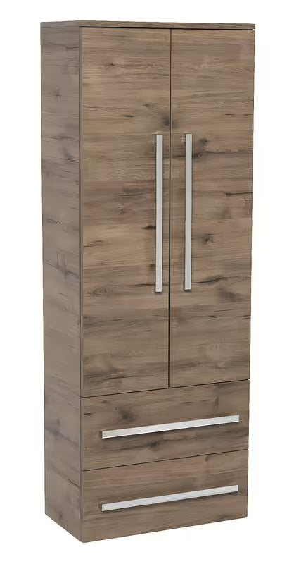 Visoka viseća kupaonski ormarić SAT Cube Way u dekoru hrasta wellington s kromiranim ručkicama